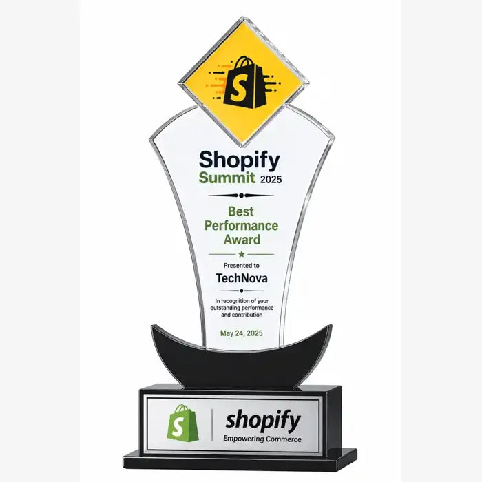 Modern glass trophy on black base